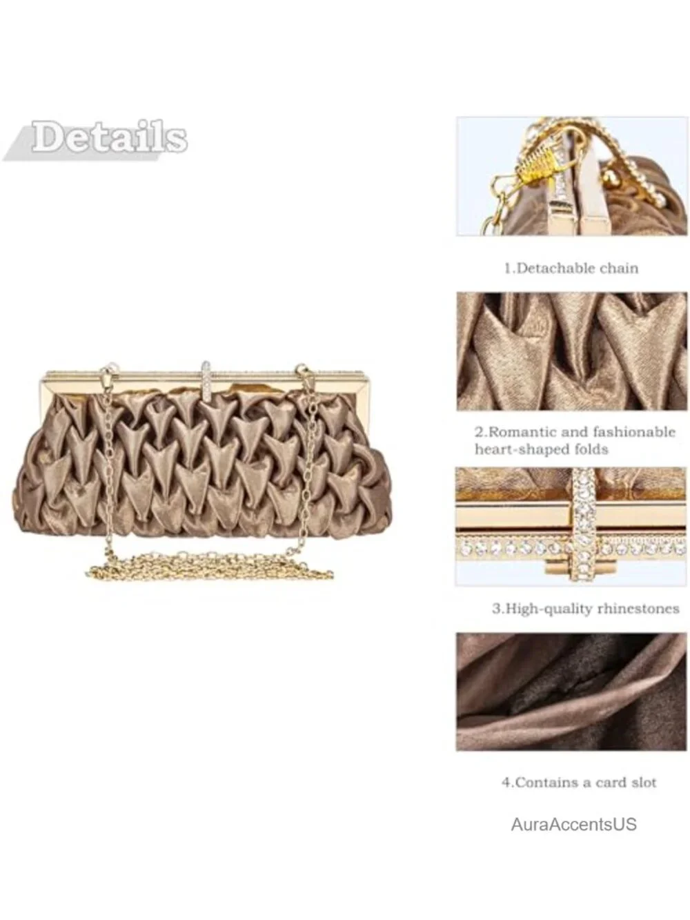 Classic Satin Clutch Bag Diamante Embellished Evening Handbag Wedding Prom Purse